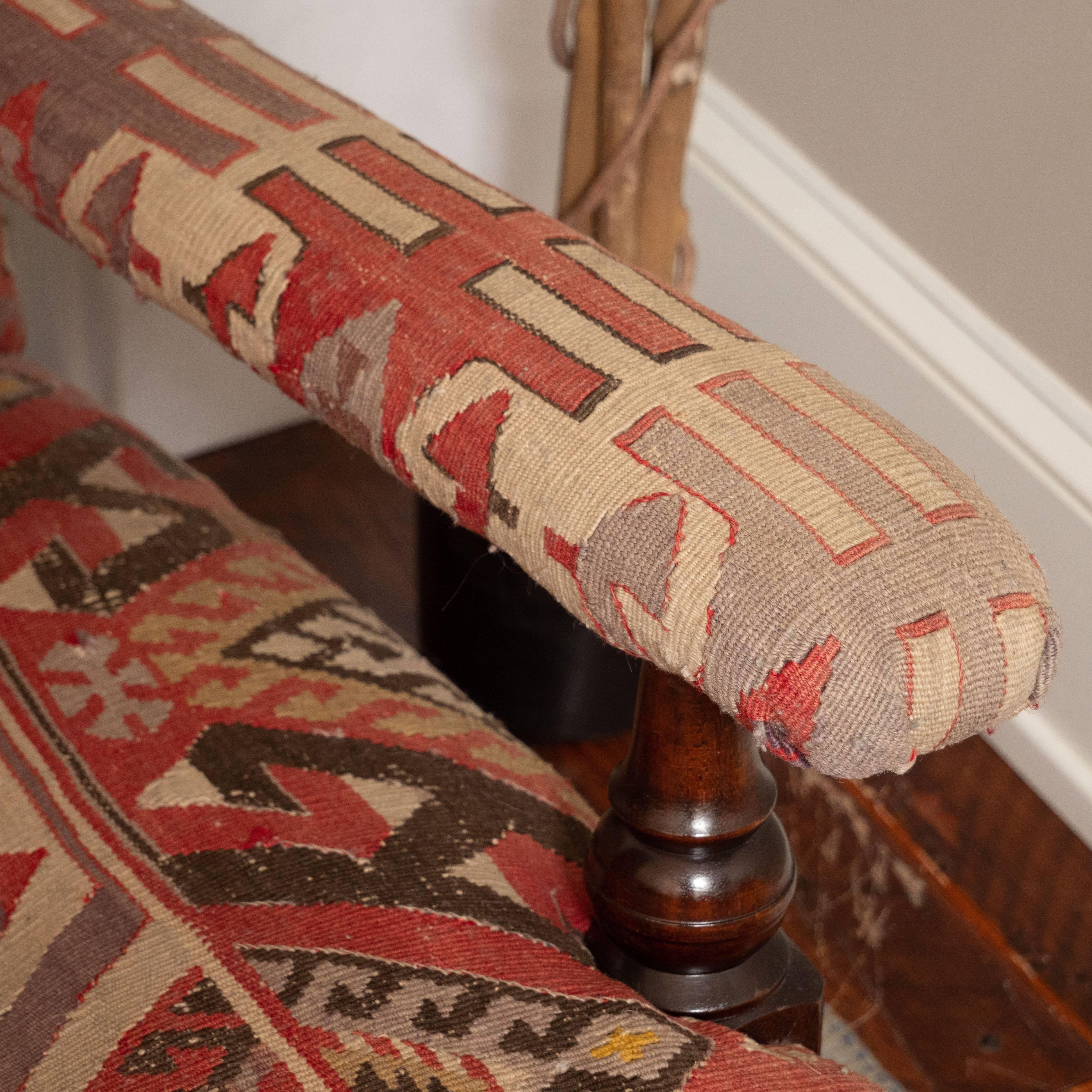 Kilim-Upholstered George Smith Style Armchair, Late 20th Century In Excellent Condition In Southampton, NY