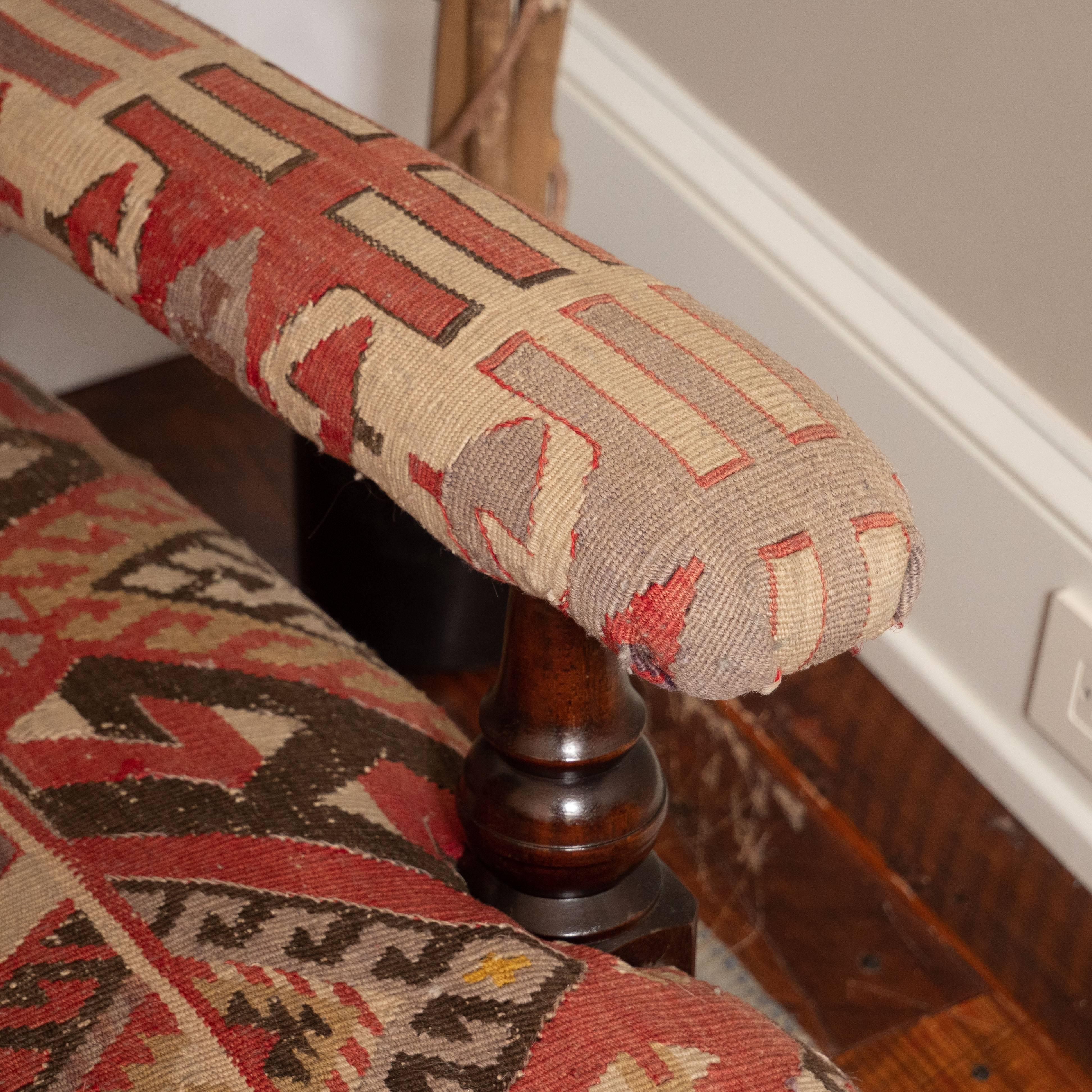 Wood Kilim-Upholstered George Smith Style Armchair, Late 20th Century