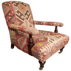 Fauteuil de style George Smith tapissé de kilim:: fin du 20e siècle