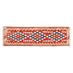 Turkish Kilim Runner, Hand-Woven Wool, Geometric Medallions, 1960s