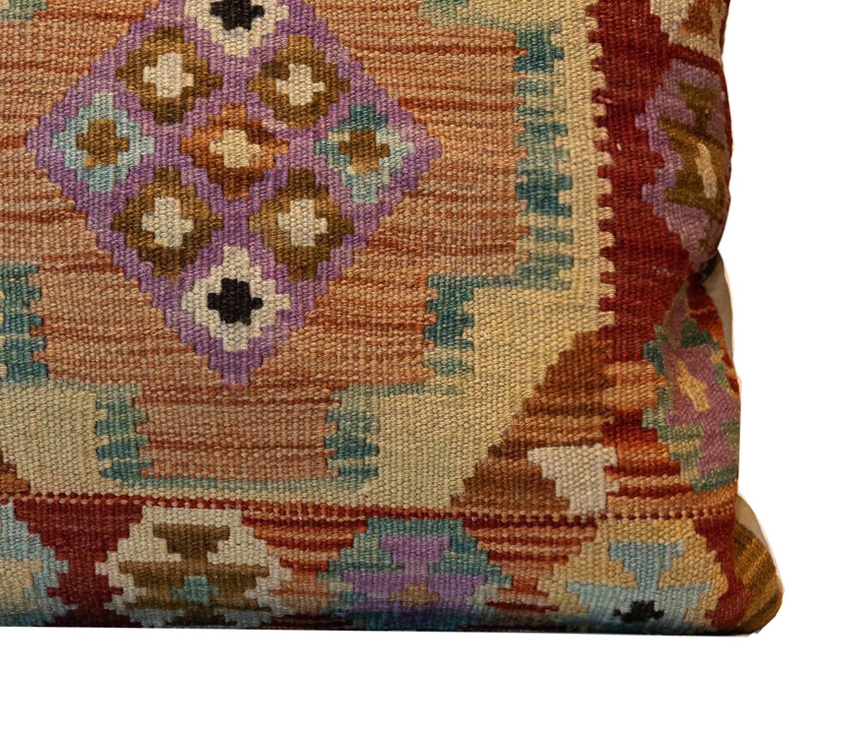 Afghan Kilims Cushion Cover Geometric, Brown Traditional Handmade Kilim Scatter Pillow