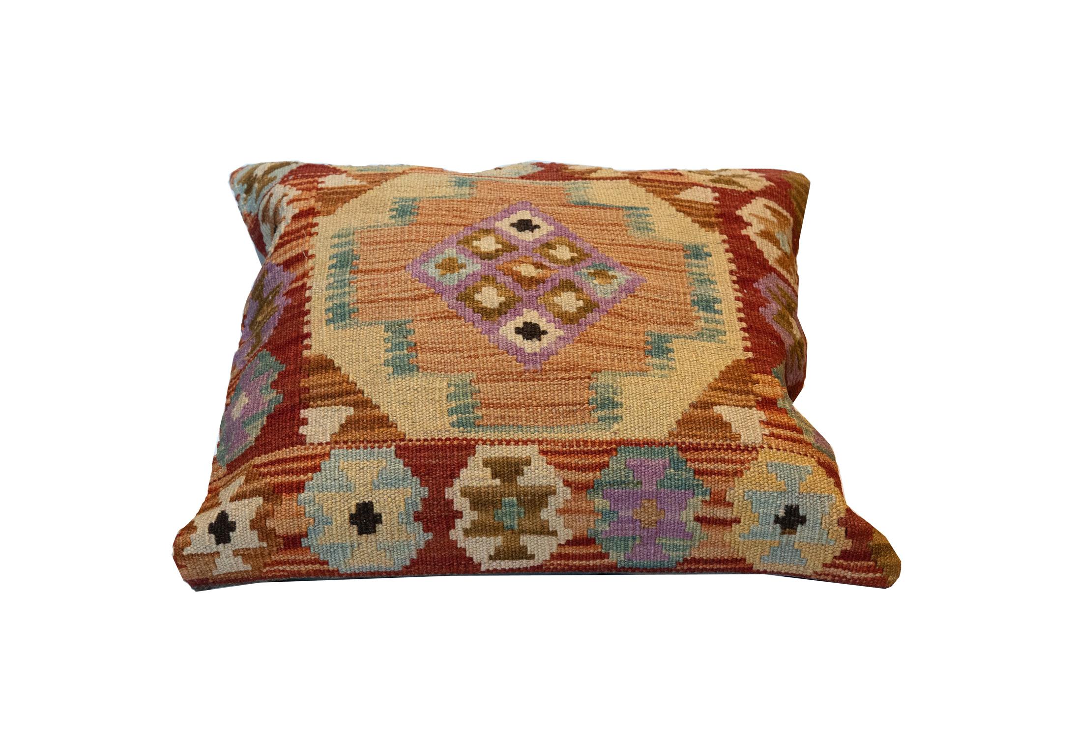 Kilims Cushion Cover Geometric, Brown Traditional Handmade Kilim Scatter Pillow In Excellent Condition In Hampshire, GB