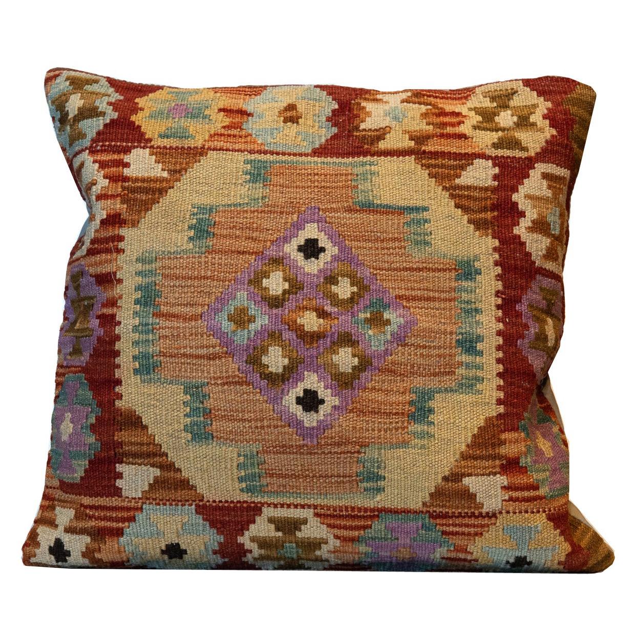 Kilims Cushion Cover Geometric, Brown Traditional Handmade Kilim Scatter Pillow