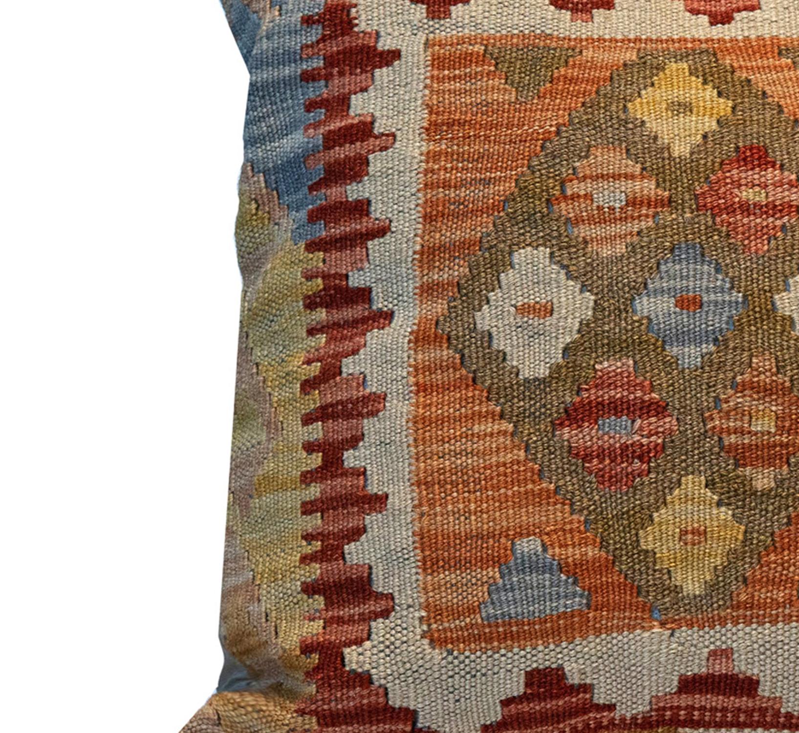 Vegetable Dyed Kilims Scatter Cushion Cover Handwoven Orange Wool Geometric Pillow Case