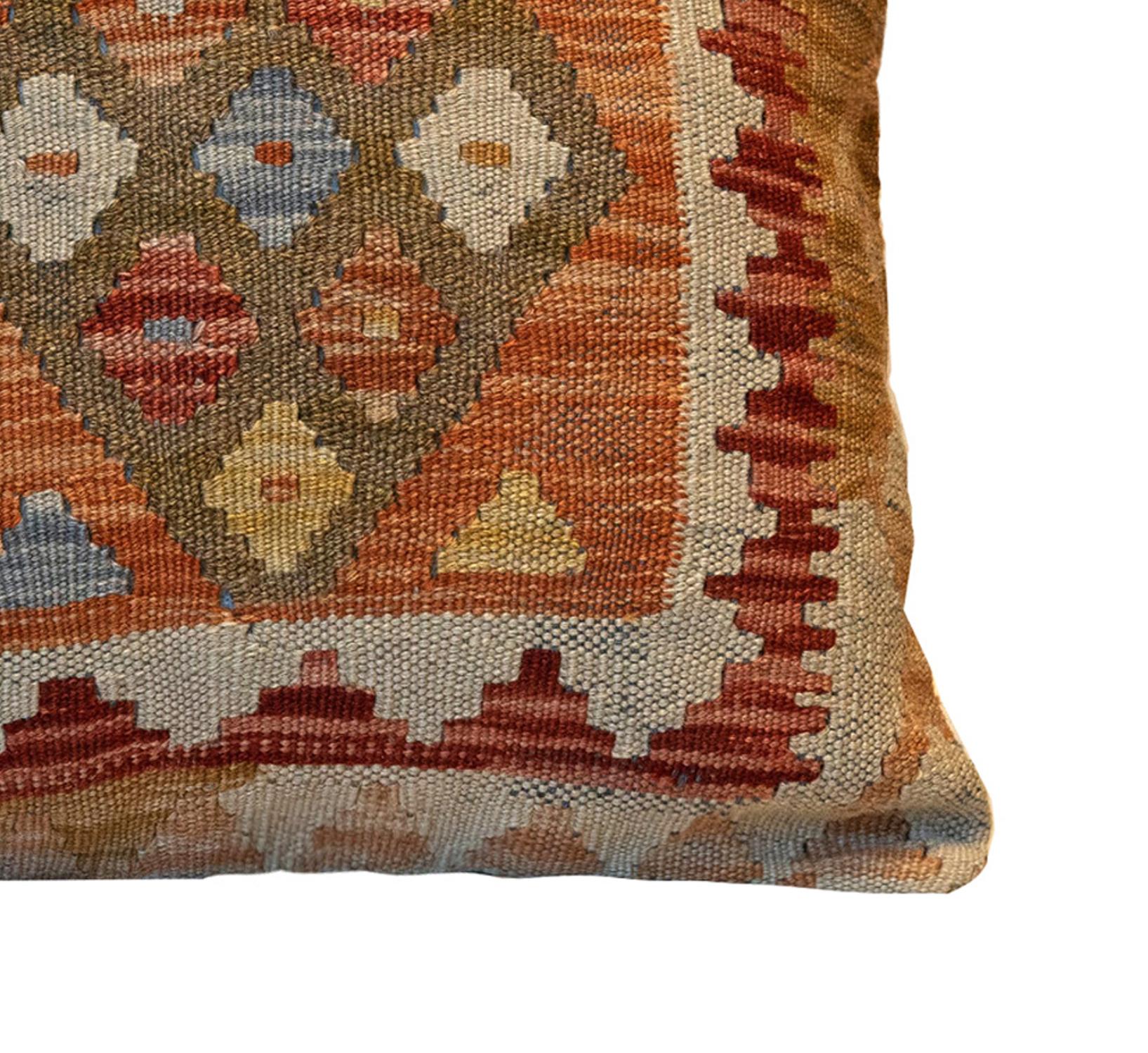 Kilims Scatter Cushion Cover Handwoven Orange Wool Geometric Pillow Case In Excellent Condition In Hampshire, GB