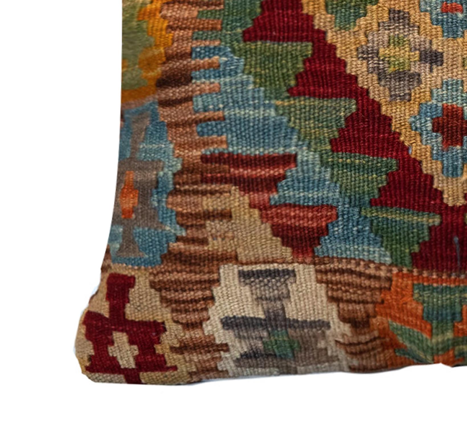 Afghan Kilims Wool Cushion Cover, Handmade Oriental Scatter Pillow Case