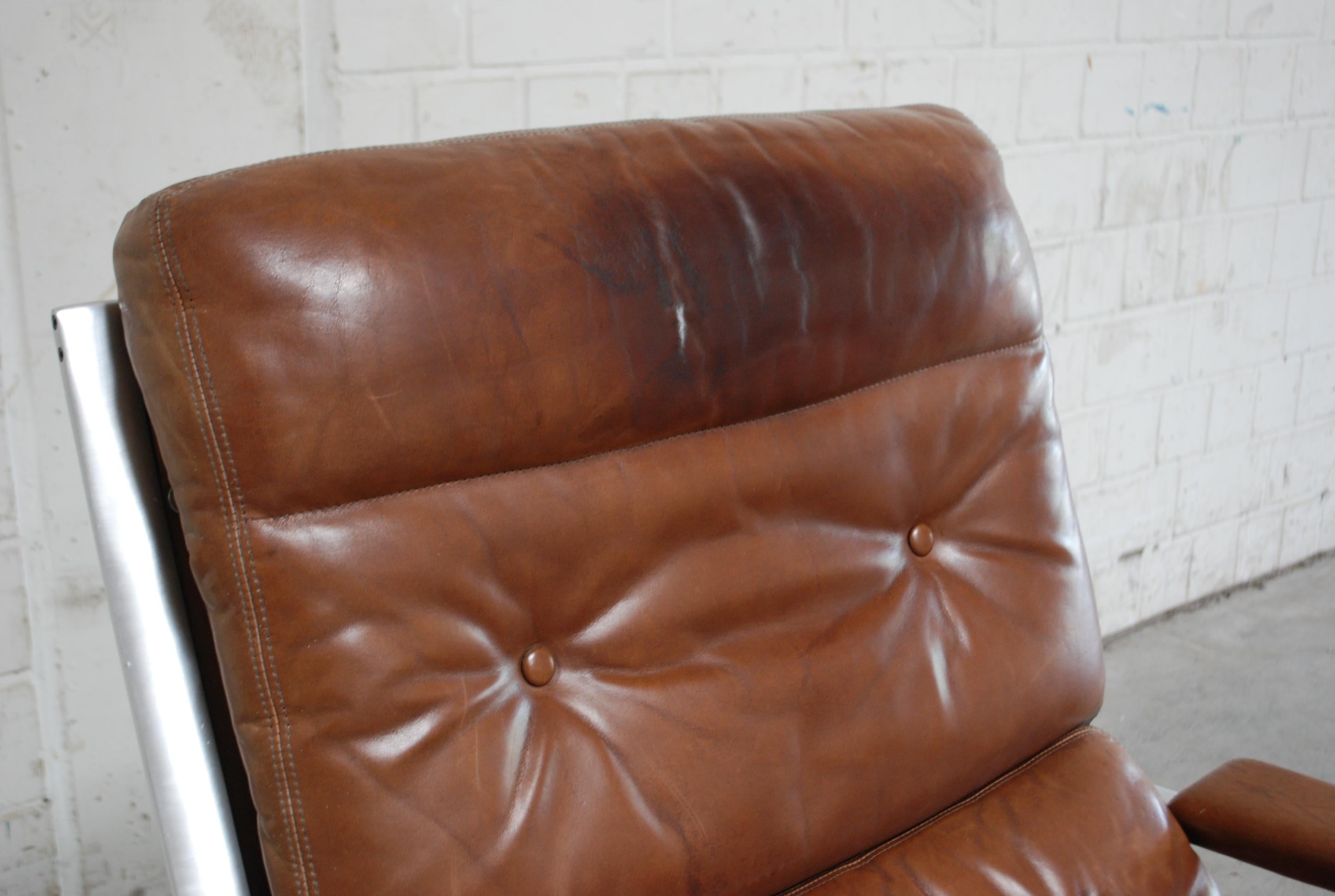 Kill International FK 85 Lounge Chair Cognac Leather design Kastholm / Fabricius In Fair Condition In Munich, Bavaria