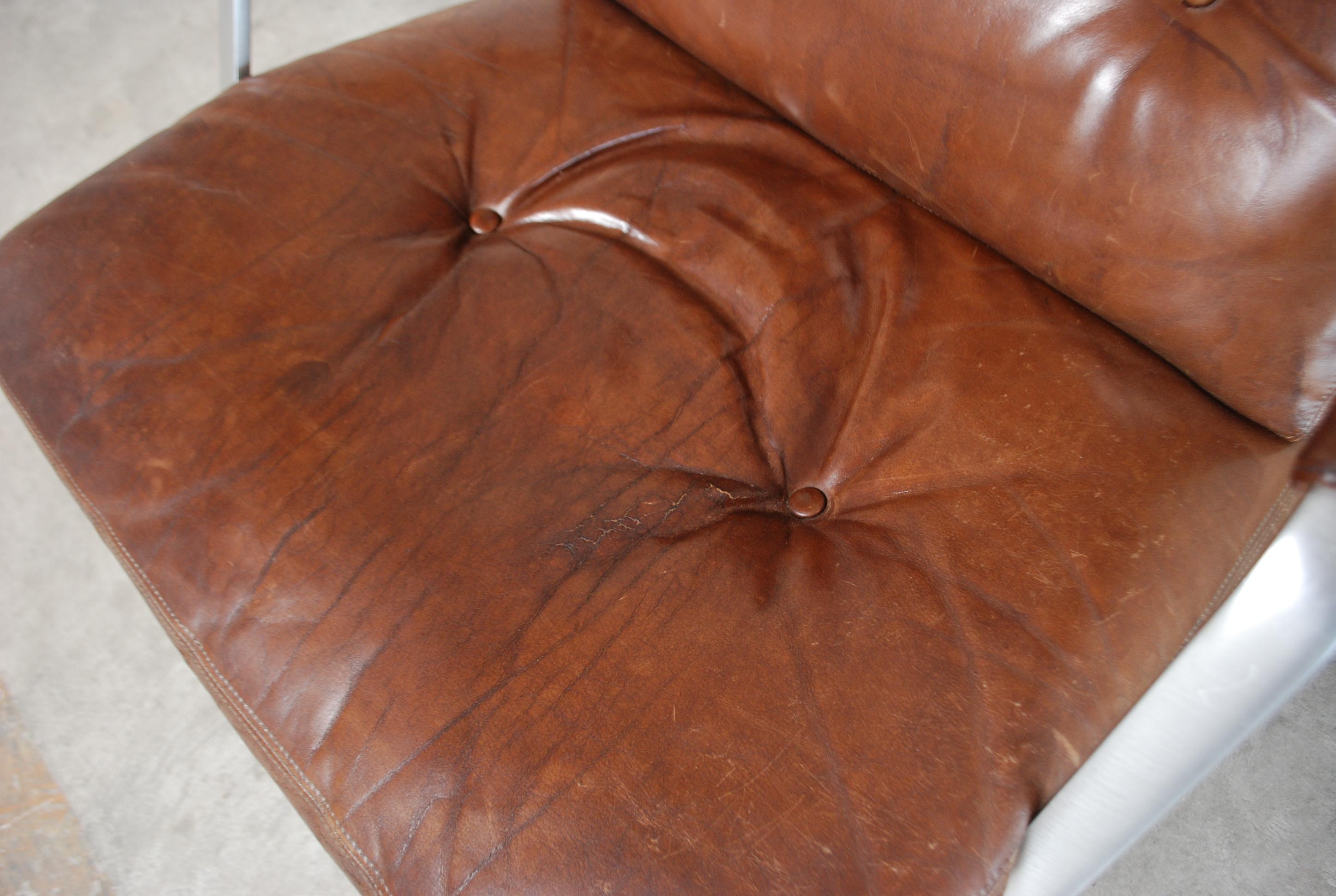 Aluminum Kill International FK 85 Lounge Chair Cognac Leather design Kastholm / Fabricius