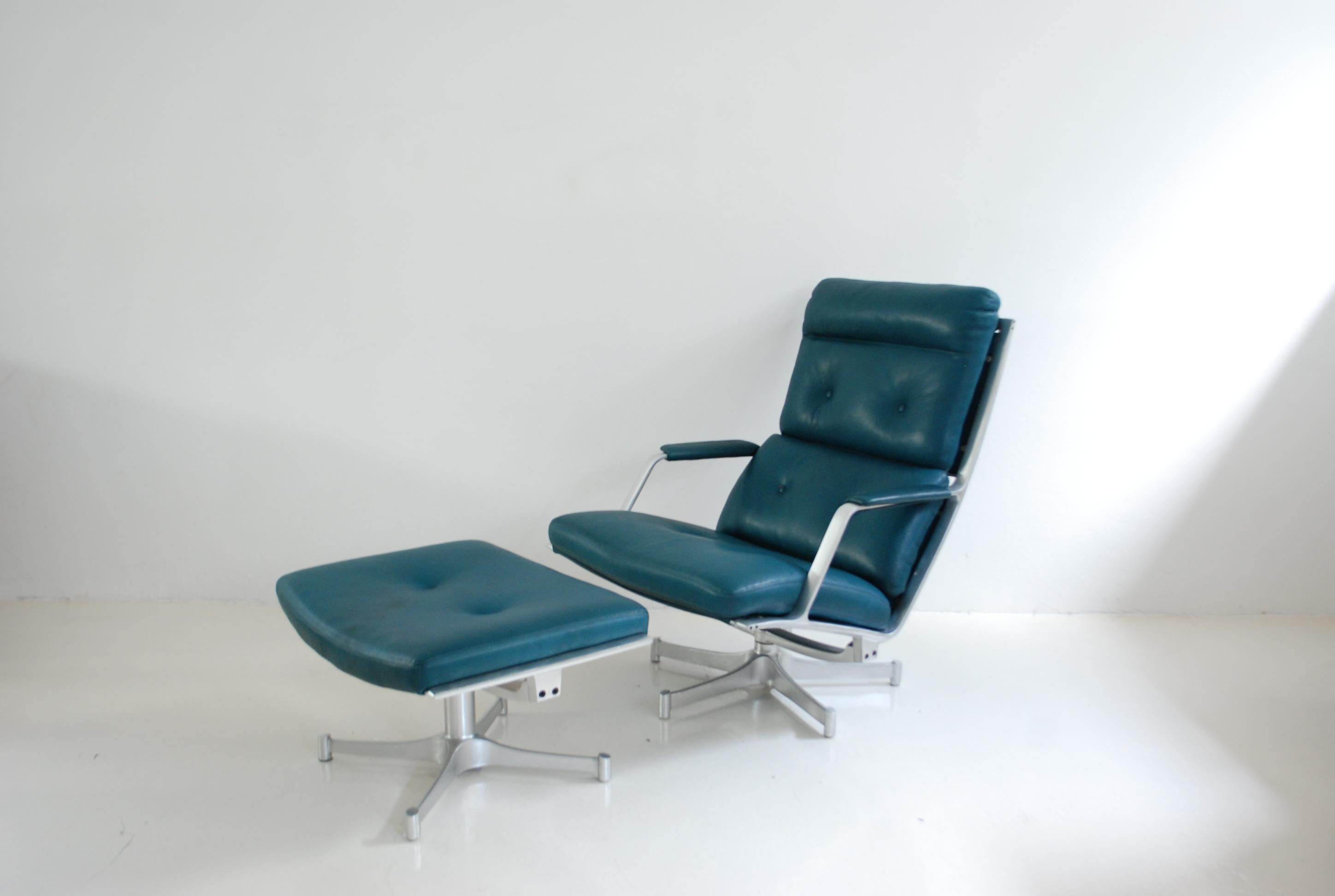 Kill International FK 85 Lounge Chair and Ottoman Petrol by Kastholm & Fabricius For Sale 8