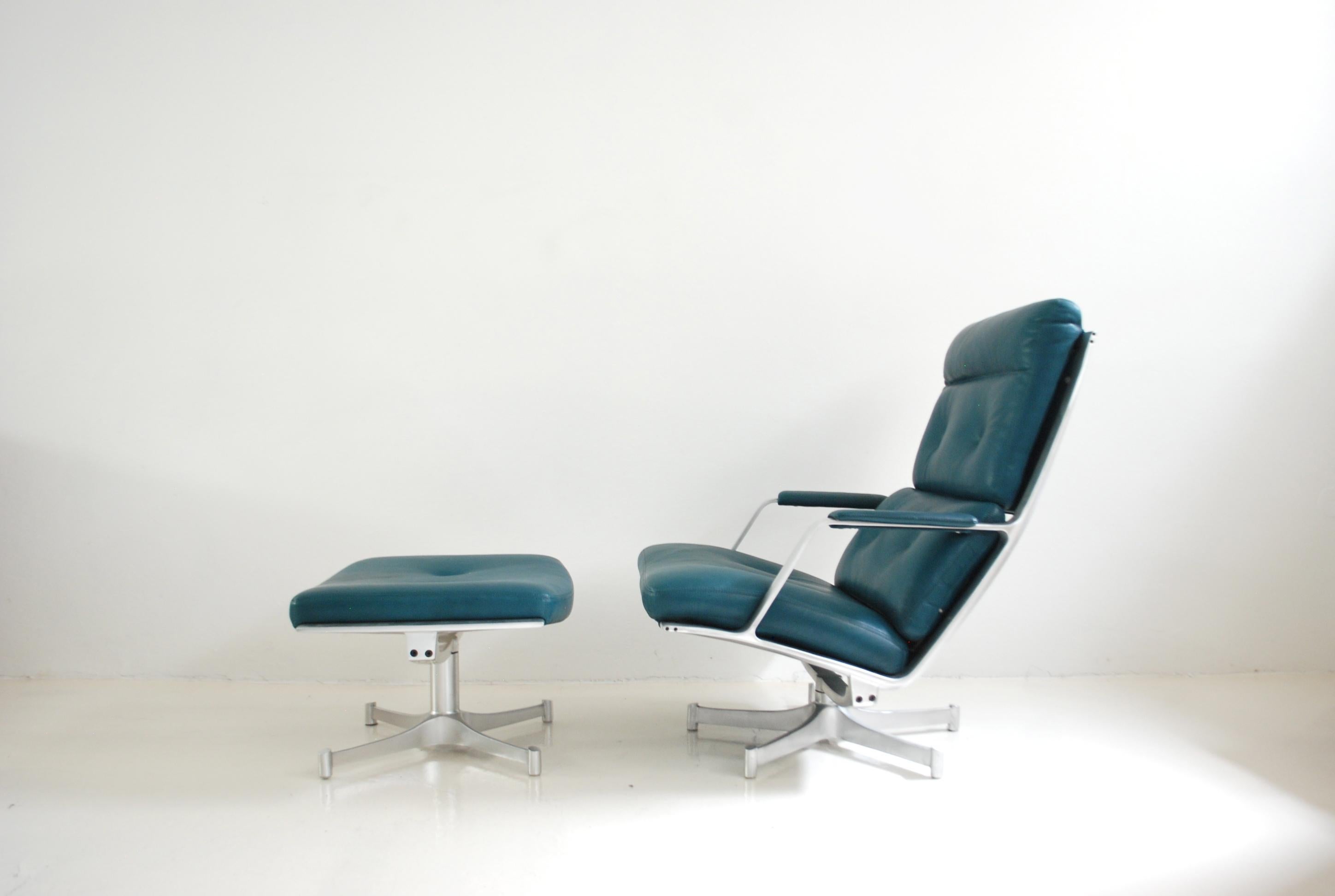 Kill International FK 85 Lounge Chair and Ottoman Petrol by Kastholm & Fabricius For Sale 11