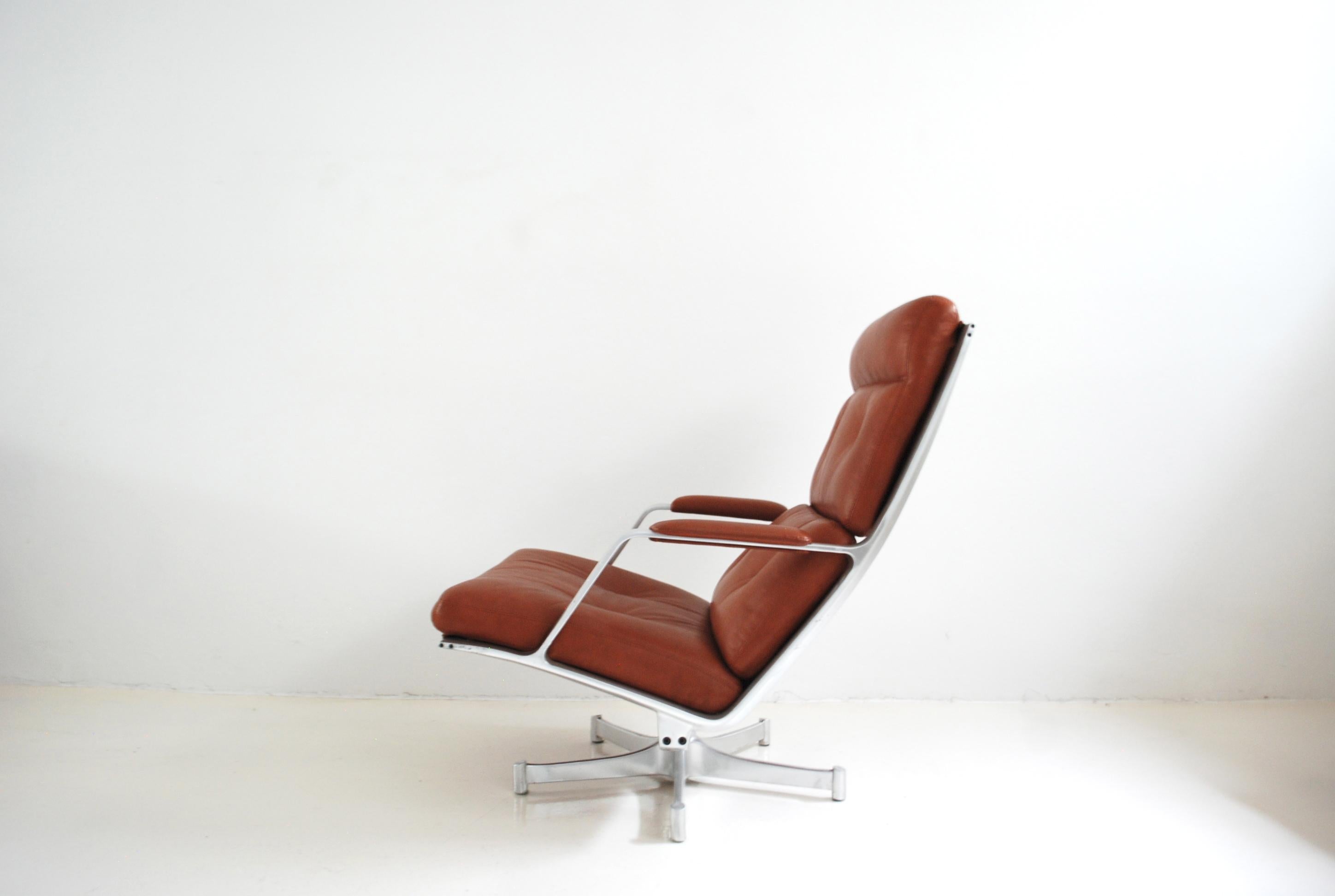 German Kill International FK 85 Lounge Chair Red Cognac by Kastholm & Fabricius For Sale
