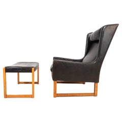 Fauteuil en cuir Kill International avec pouf de Rudolf B. Glatzel