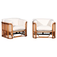 Retro Killer Restored Pair of Restored Rattan and Leather Cube Club Chairs