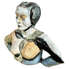 Vintage Kiln Fired Clay Sculpture of a Woman, 1980s USA