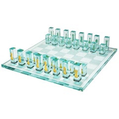 Kiln-Formed Art Glass Chess Set with 24-Karat Gold Game Pieces