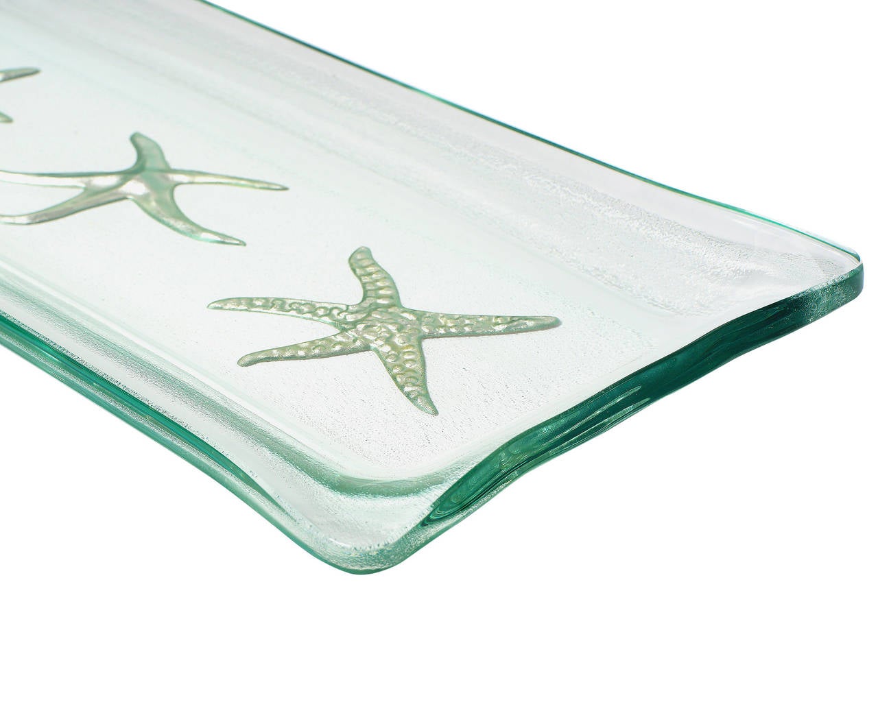 Post-Modern Kiln-Formed Art Glass Tray with White Gold Starfish For Sale