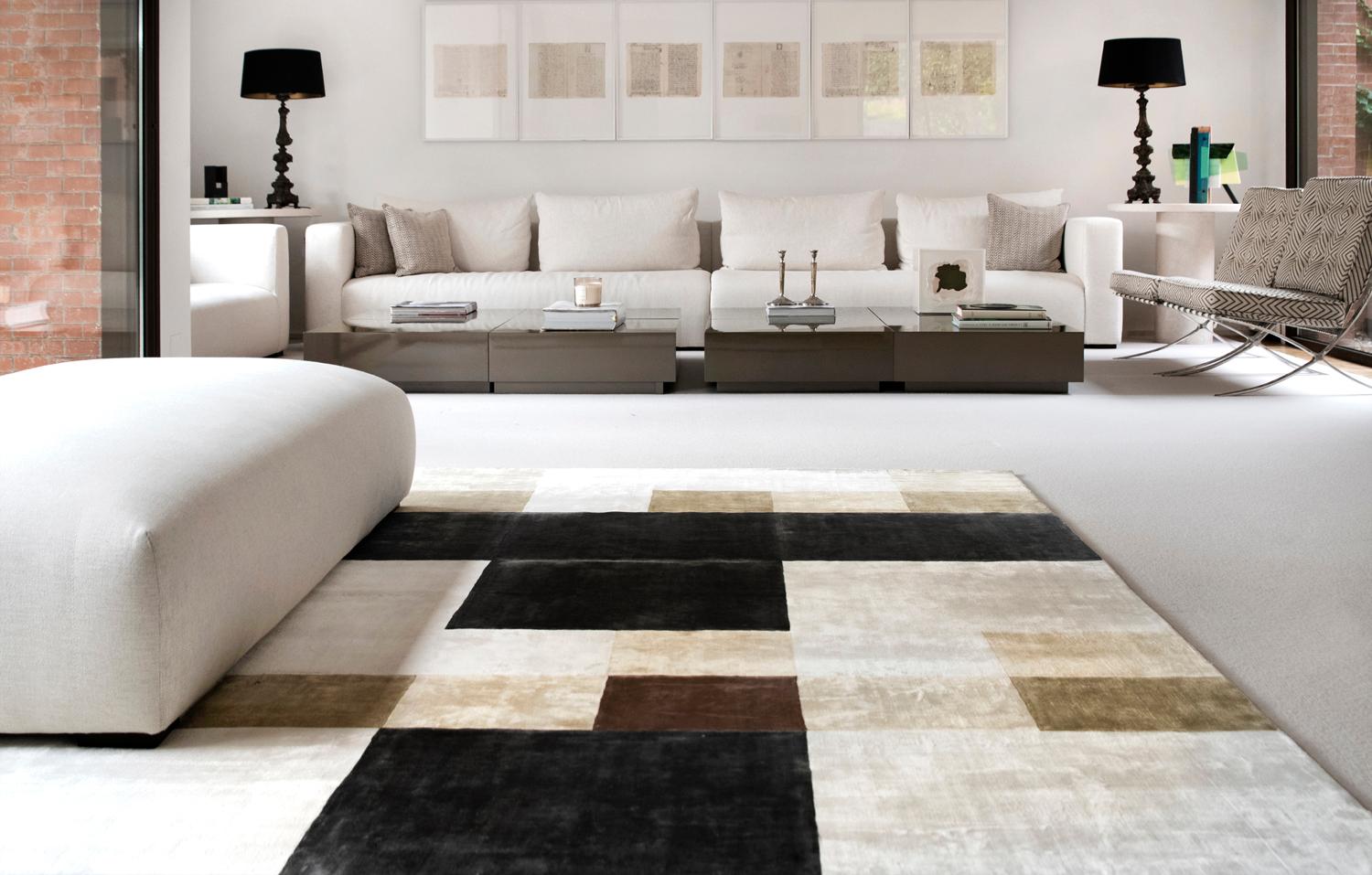 Modern Hand Loomed Viscose Rug Carpet Cubes Dark Grey White Brown Green For Sale 4