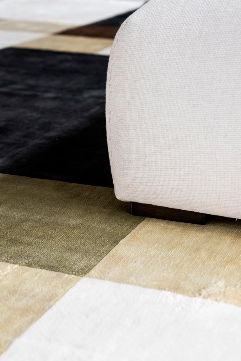 Modern Hand Loomed Viscose Rug Carpet Cubes Dark Grey White Brown Green For Sale at 1stDibs