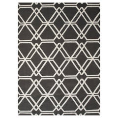 Modern Hand Tufted Wool Rug Carpet Made in Spain Brown White Geometric