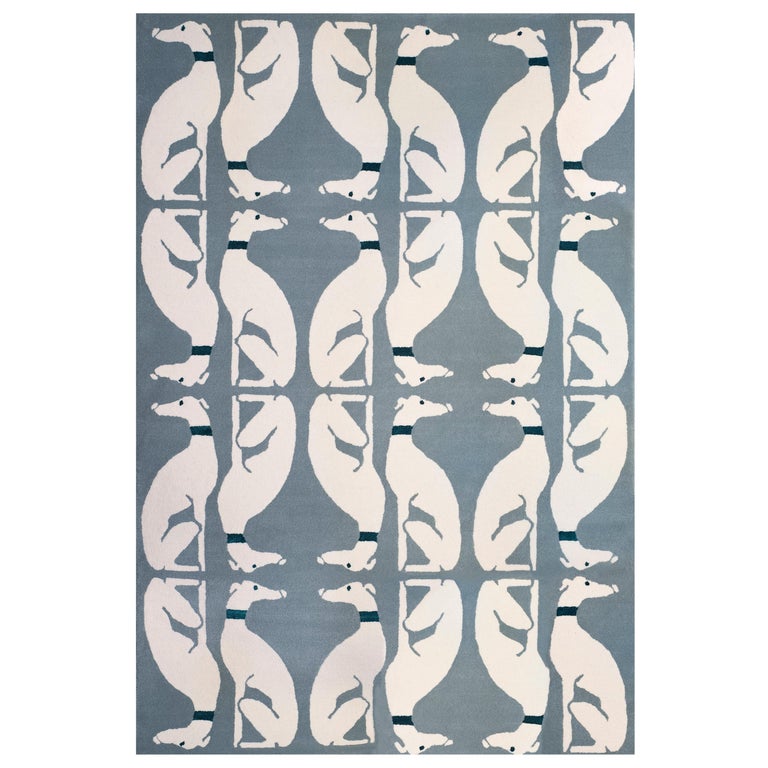 Contemporary Hand Tufted Wool Rug Made in Spain Light Blue Dogs ...