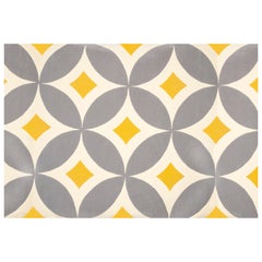 Modern Hand Tufted Wool Rug Made in Spain Yellow Light Grey & White Kaleidoscope