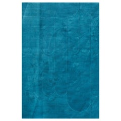 Contemporary Modern Hand Tufted Wool Rug made in Spain Blue Waves Carvin