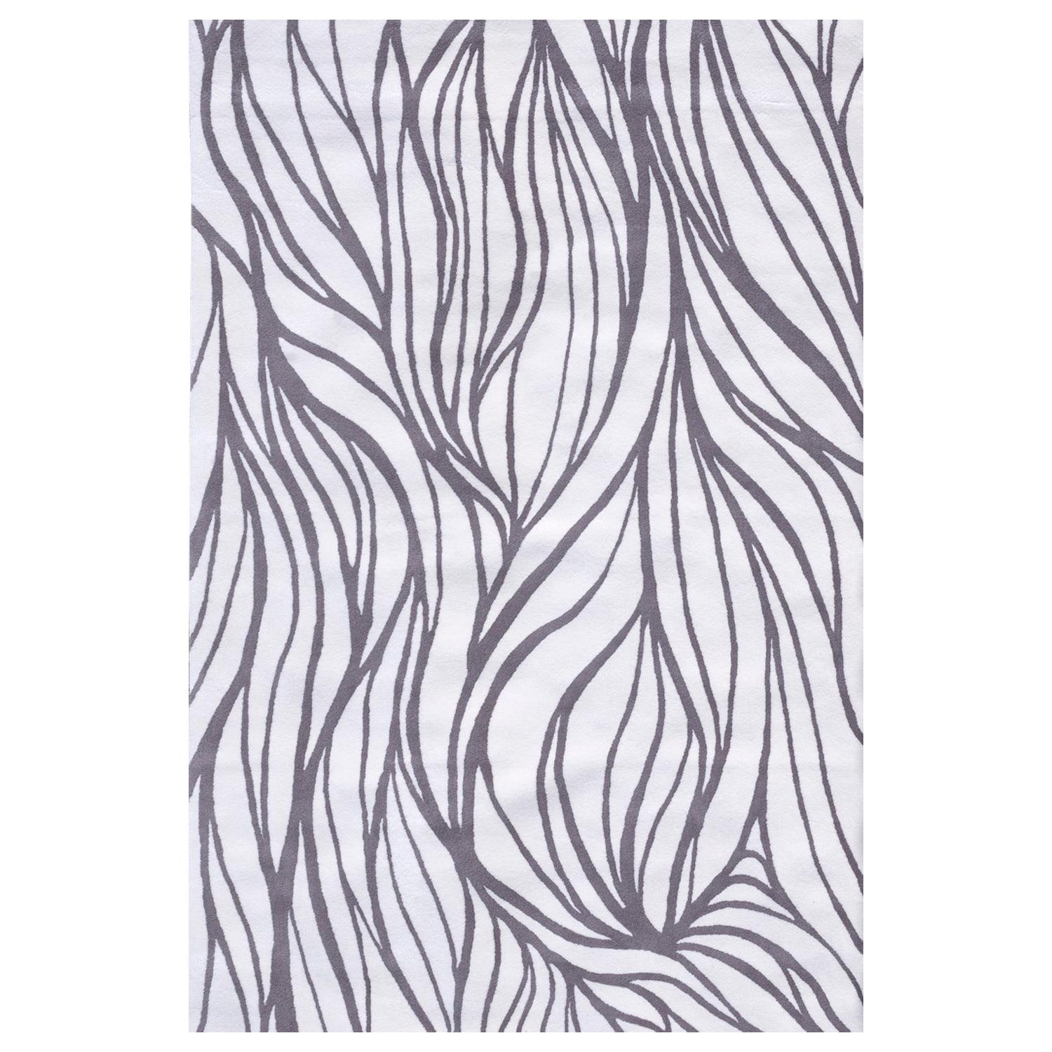 Modern Handtufted Wool Rug Made in Spain Brown and White Abstract Plants For Sale