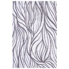 Modern Handtufted Wool Rug Made in Spain Brown and White Abstract Plants