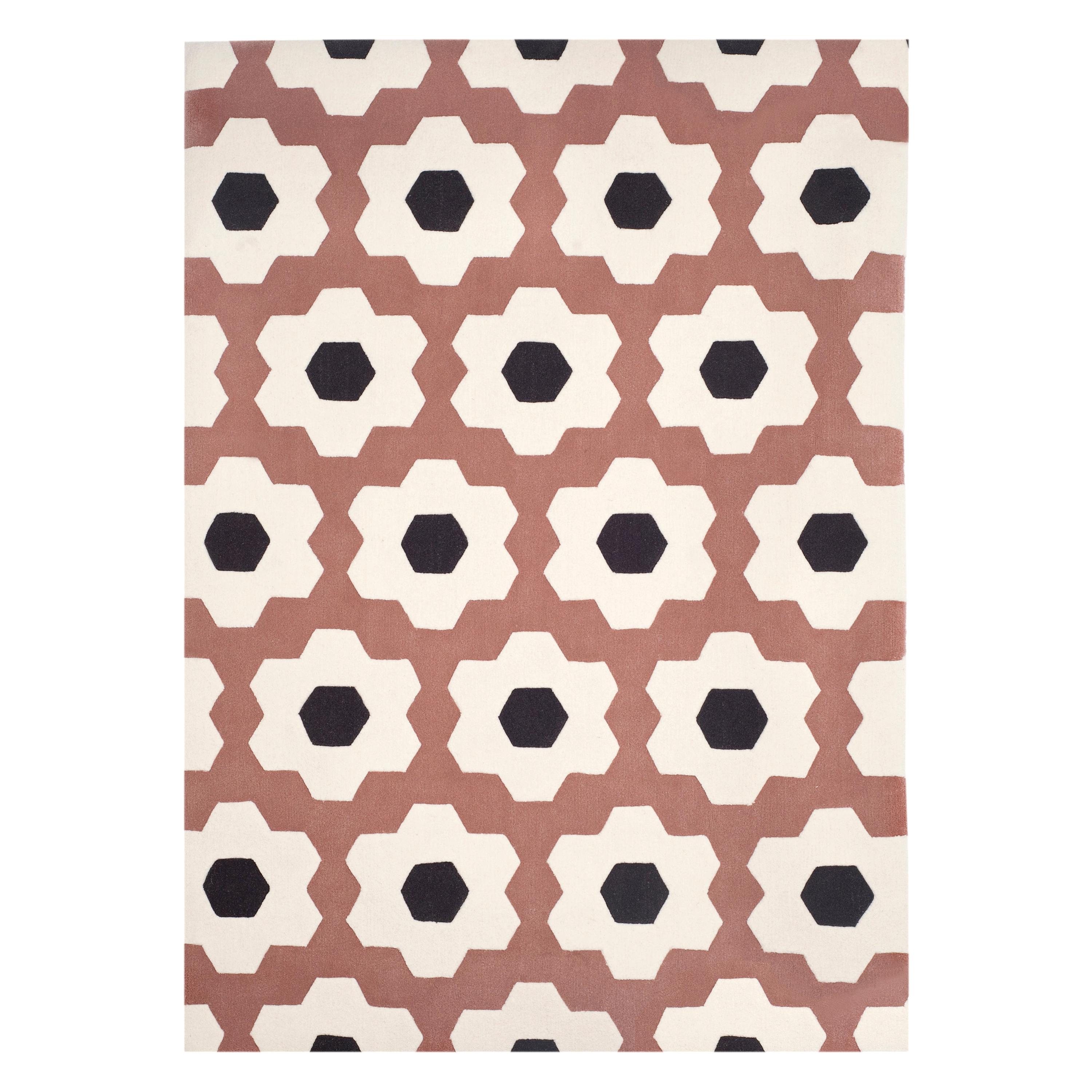 Tapis moderne en laine touffetée à la main fabriqué en Espagne Rose Marron et Blanc Fleur Mécanicien