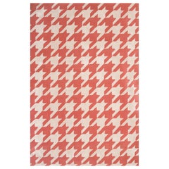 Tapis moderne en laine et soie touffeté à la main, fabriqué en Espagne, pied-de-poule rouge et blanc