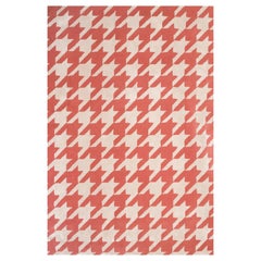 Tapis moderne en laine et soie touffeté à la main, fabriqué en Espagne, pied-de-poule rouge et blanc