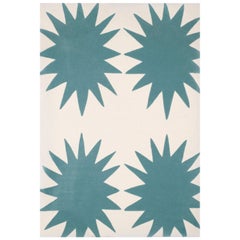 Kilombo Home 21st Century Handtufted Wool Rug Made in Spain Turquoise&White Star