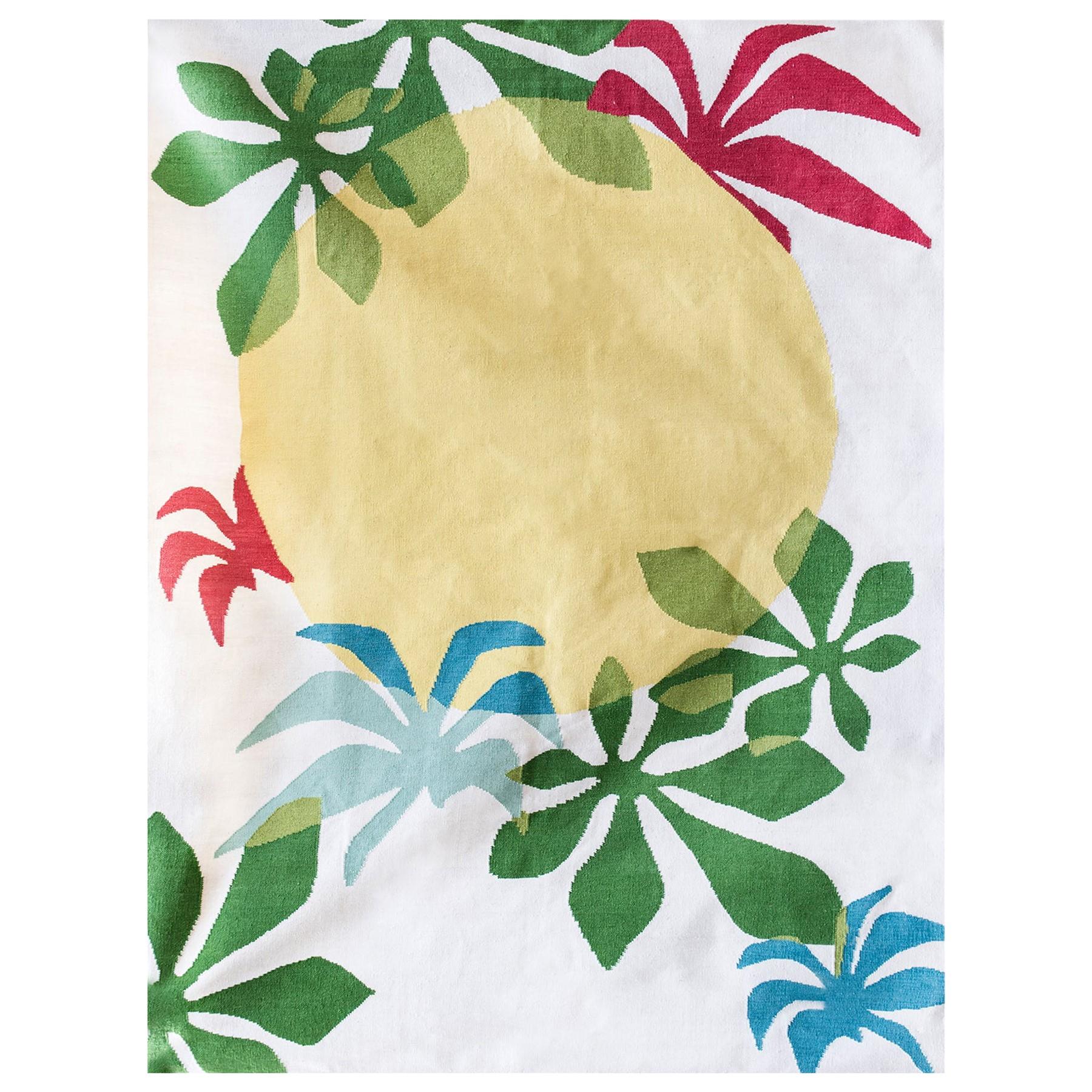 Modern Handwoven FlatWeave Polypropylene Outdoor Rug Yellow Sun Green