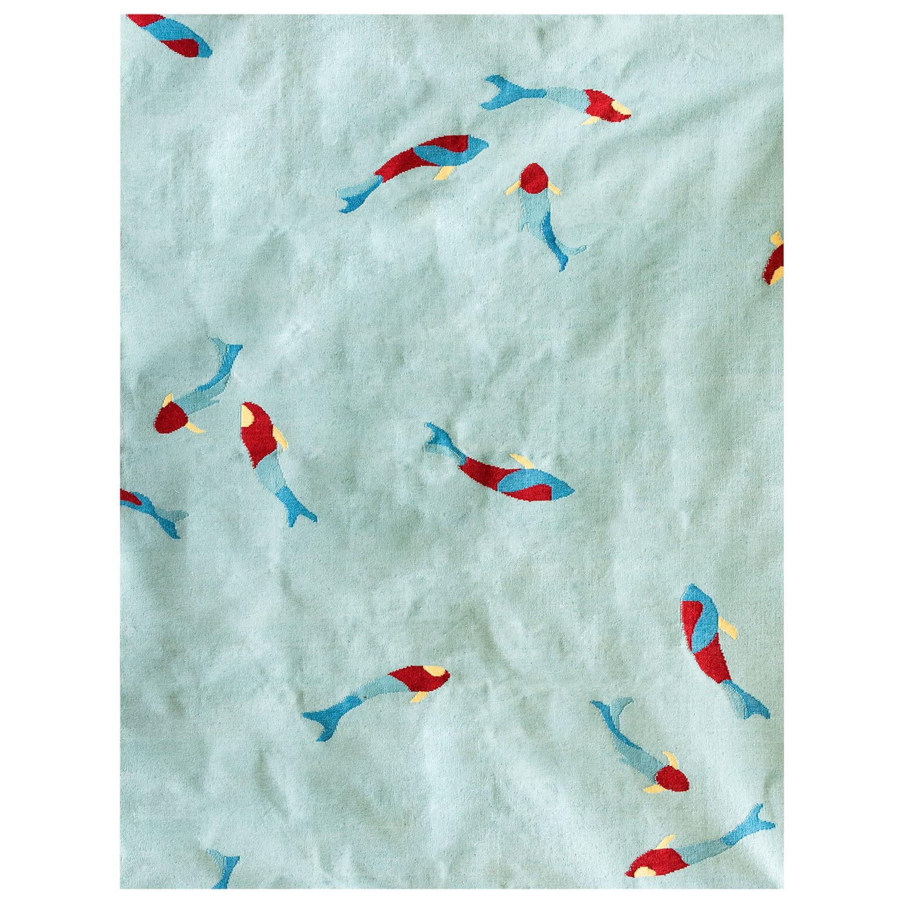 Tapis Dhurrie d'extérieur moderne tissé à la main en polypropylène bleu poisson