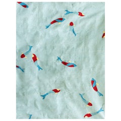 Contemporary Handwoven Flat-Weave Polypropylene Outdoor Rug Fishes Blue