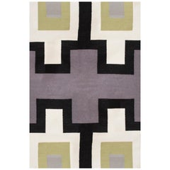 Tapis Kilim moderne en laine tissé à la main à plat Noir Bleu Vert Blanc Géométrique
