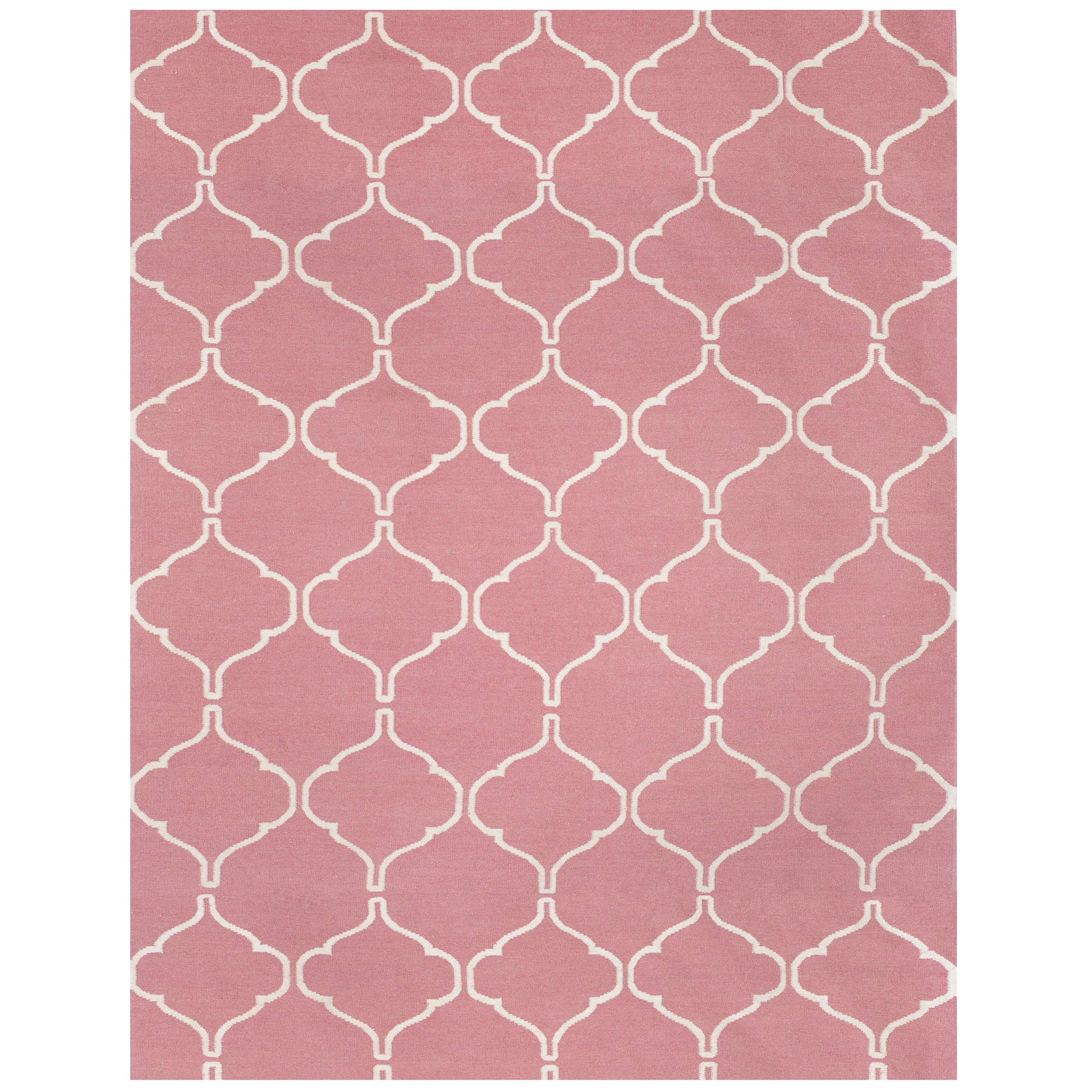 Moderner handgewebter Flachgewebe-Kelim-Teppich aus Wolle im marokkanischen Stil in Rosa und Weiß