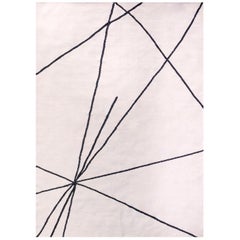 Moderner handgewebter flachgewebter Woll-Kilim-Teppich mit schwarzen und beigen Linien