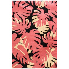 Modern Handwoven Flat-Weave Wool Kilim Rug Black Terracotta Fall Leaves