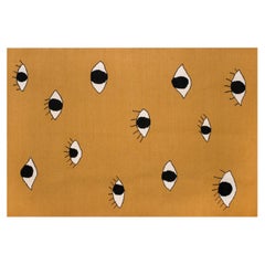 Mdoern Handwoven Flat-Weave Wool Kilim Rug Eyes Mustard