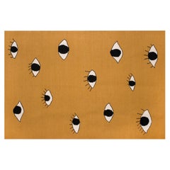 Modern Handwoven Flat-Weave Wool Kilim Rug Eyes Mustard