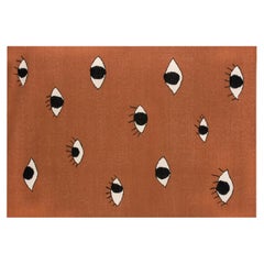 Contemporary Handwoven Flat-Weave Wool Kilim Rug Eyes Orange