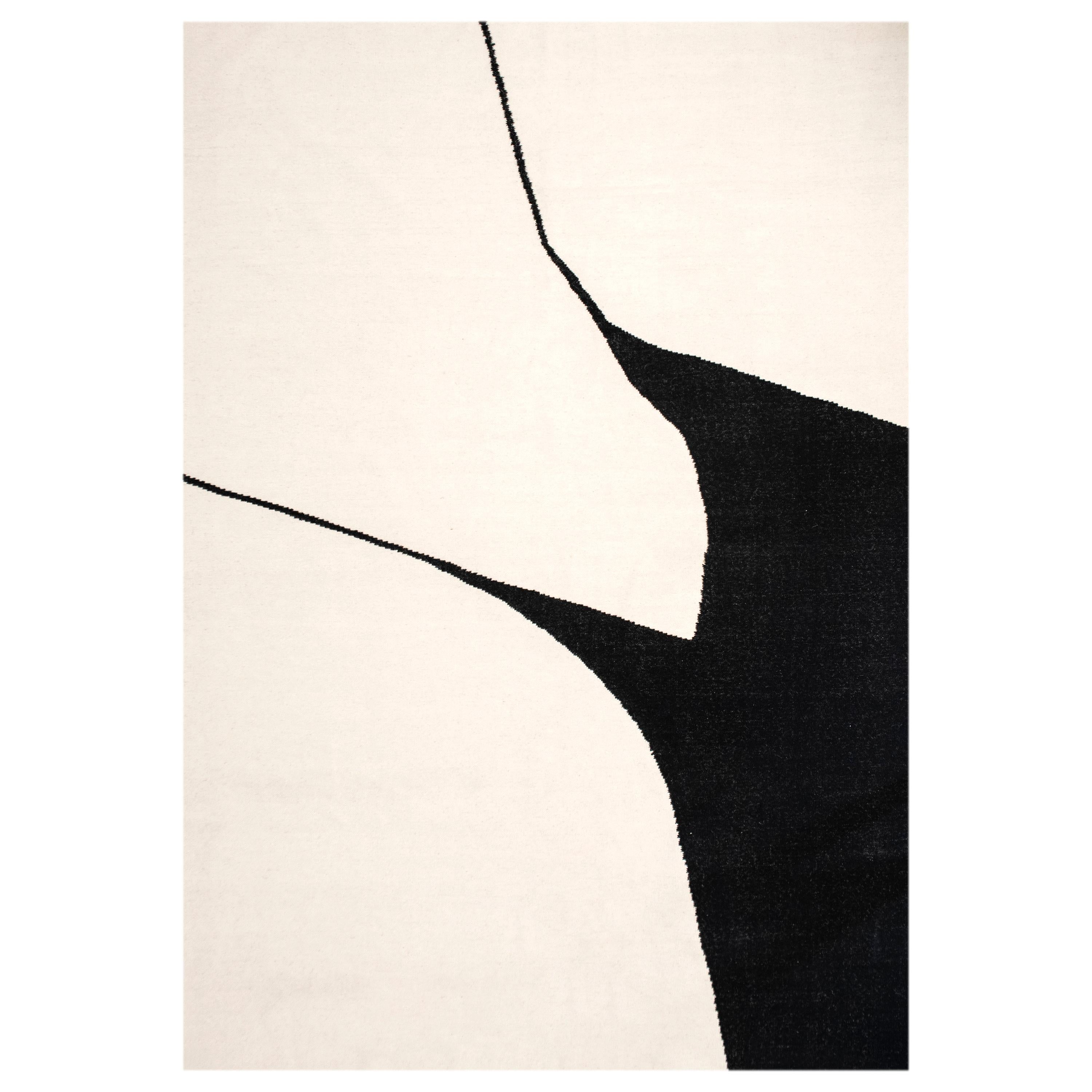 Moderner handgewebter Flachgewebe-Kelim-Teppich aus Wolle in Schwarz und Weiß, abstrakt Rhino im Angebot