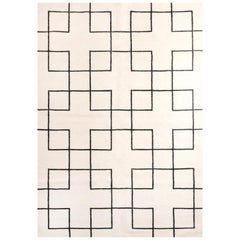 Tapis Kilim moderne en laine tissé à la main à plat en forme de croix noire et blanche