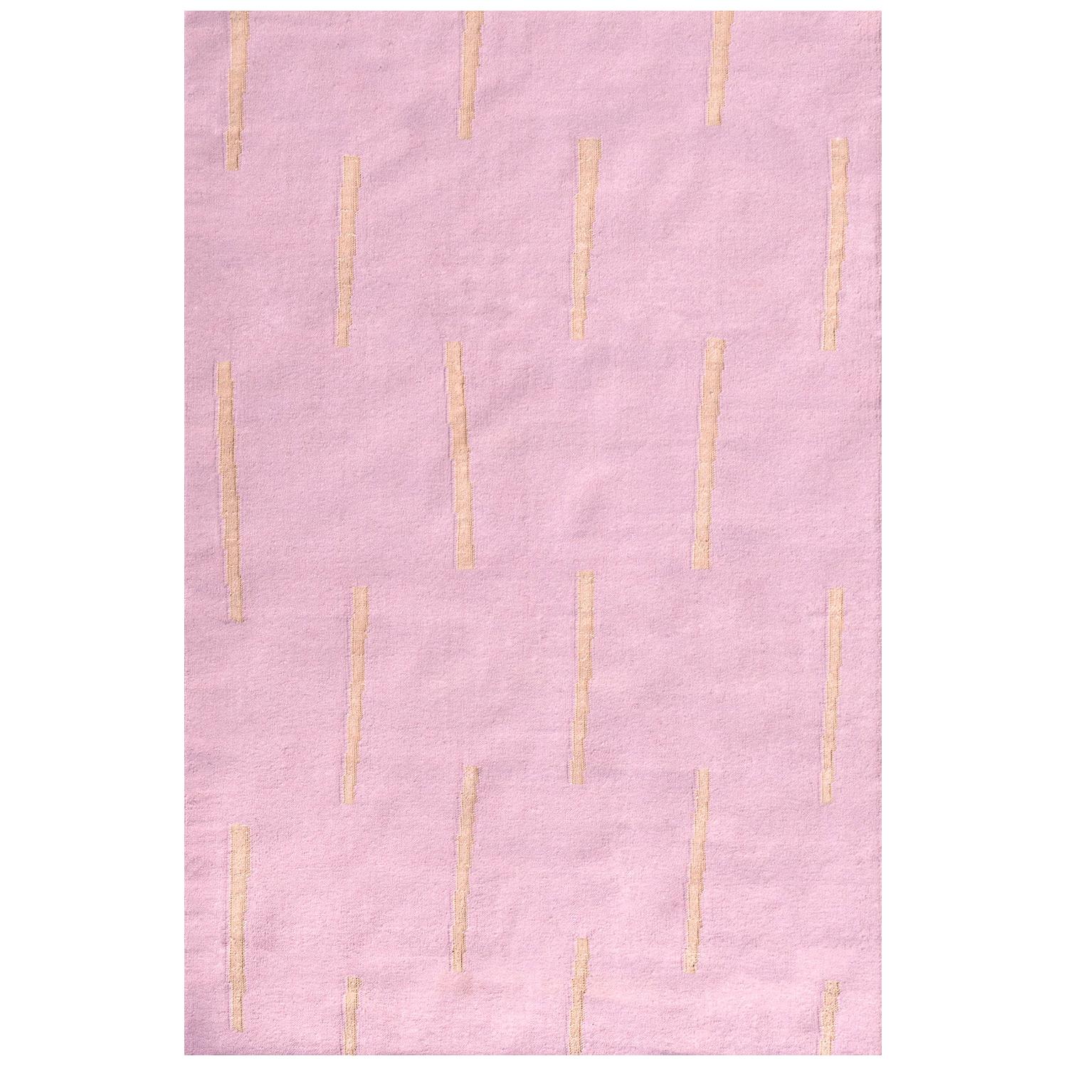 21st Century Handwoven FlatWeave Wool Kilim Rug Beige Pink Blue and