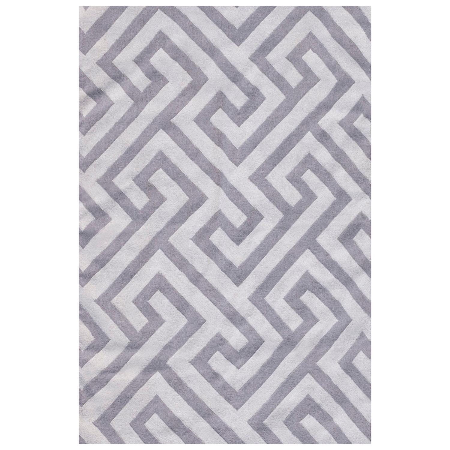 Contemporary Modern Handwoven Flat-Weave Wool Kilim Rug White and Grey Geometric