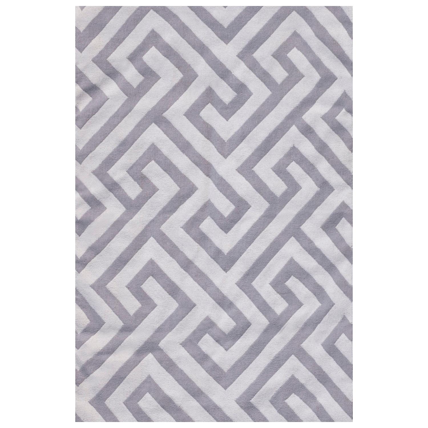 Alfombra moderna tejida a mano en lana plana Kilim Geométrica blanca y gris claro