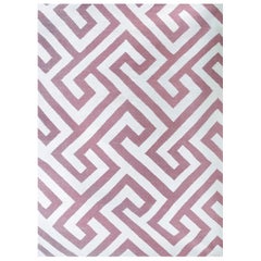 Modern Handwoven Flat-Weave Wool Kilim Rug White and Light Pink Geometric