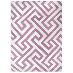Contemporary Modern Handwoven Flat-Weave Wool Kilim Rug White and Pink Geometric
