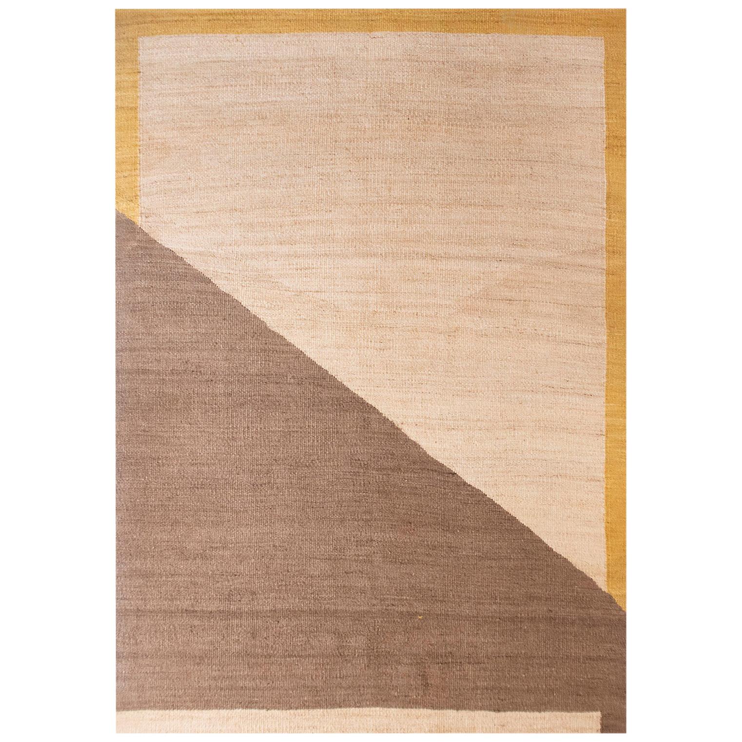 Moderner handgewebter Flachgewebe Jute-Kelim-Teppich in natürlichem braunem Senf, geometrisch